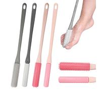 Lot de 4 brosses de nettoyage à long manche en silicone pour orteils - Brosse souple pour orteils - Pratique - Convient pour les personnes âgées, les personnes âgées et les hommes (gris, rose)