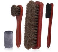 Lot de 4 brosses de nettoyage en crin de cheval - 100 % crin de cheval - Avec chiffon en microfibre - Pour nettoyer les chaussures et bottes - Applicateur avec brosse à bords
