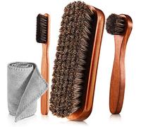 Lot de 4 brosses de Nettoyage en CRIN de Cheval pour Chaussures et Bottes avec Chiffon en Microfibre (4 pièces Style A)