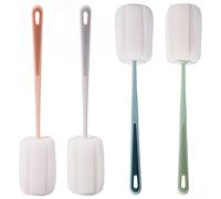 Lot de 4 brosses de nettoyage en éponge douce avec poignée en plastique - Pour biberons et gobelets - Pour bouteilles d'eau, thermos, tasses (blanc, vert, bleu, rose)