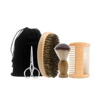 Lot de 4 brosses de toilettage en poils de sanglier pour barbe et moustache, ciseaux, outils de coupe et sac de voyage