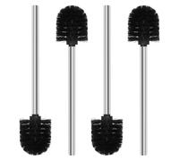 Lot de 4 brosses de toilette en plastique de 7,5 cm de diamètre - Tête de brosse remplaçable pour socle - Brosse de nettoyage pour WC et salle de bain avec poignée en acier inoxydable (noir)