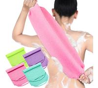 Lot de 4 brosses exfoliantes pour le dos avec poignées - En nylon - Longueur étendue - Sangle de traction extensible (rose, bleu, vert fluo, violet)