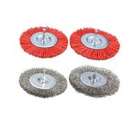 Lot de 4 brosses métalliques abrasives en métal et nylon pour perceuse électrique, 100 mm de diamètre, tige de 6 mm, noyau en acier inoxydable pour pavés, allées, terrasses avec 2 brosses métalliques