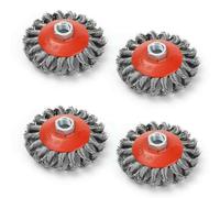 Lot de 4 brosses métalliques pour meuleuse d'angle de 115 mm, brosse métallique à nœud torsadé Ø 100 mm, filetage M14 x 2, convient pour le nettoyage intensif, le décapage, la peinture, l'élimination
