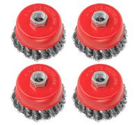 Lot de 4 brosses métalliques pour meuleuse d'angle, nœuds torsadés Ø 75 mm, filetage M14 x 2, convient pour le nettoyage lourd, le stripping, la peinture, l'élimination de la rouille, le traitement de