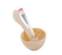Lot de 4 brosses pour le visage, bol et cuillère, kit de barre, outil de beauté, soins de la peau, fourniture de mélange maison, salon professionnel beige
