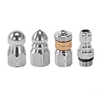 Lot de 4 buses de vidange pour nettoyeur haute pression en acier inoxydable Buse de nettoyage de canalisations avec jet avant 0° et réflexion de 30 °, pression de travail jusqu'à 4000 PSI, convient