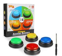 Lot de 4 Buzzers de Réponse, pour Quiz avec LumièRes et Son, 4 Sons Personnalisés, Buzzer De Jeu TéLéVisé, Sonneries de Danger Domestique, 4 Couleurs