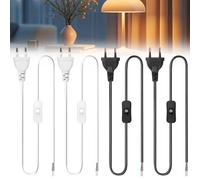 Lot de 4 câbles d'alimentation avec interrupteur, fiche européenne de 3 m avec extrémités de câble ouvertes, 2 pôles 2 x 0,75 mm², câble de rechange, avec interrupteur, pour lampes, ampoules (blanc +