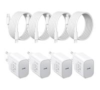 Lot de 4 câbles de Charge USB C 25 W - Chargeur Rapide PD3.0 - Prise Type C - 25 W - Chargeur Mural avec câble de 1.8 m - Compatible avec iPhone 16/15/14/13/12/11/Galaxy S24/S23/S22