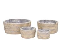 Lot de 4 Cache-pots Déco en Rattan Gris Style Boho 15 cm Vintage Fait Main