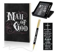 Lot de 4 cadeaux chrétiens pour homme d'église, pasteur, cadeaux d'appréciation vintage en cuir avec couverture rigide 1 Timothée 6:11 avec verset religieux de la Bible Joshua 1:9 et boîte (Man of God