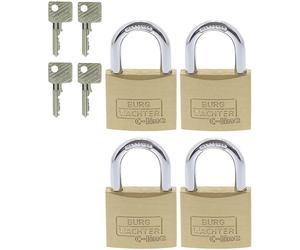 Lot de 4 cadenas à anse longue et clé commune en laiton Burg-Wachter 40mm