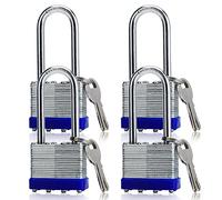 Lot de 4 cadenas d'extérieur avec clés à anse longue et 8 clés identiques de 40 mm pour serrure, portail, clôture, boîte à outils, école, salle de sport