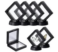 Lot de 4 Cadres Flottants pour Pièces de Monnaie - Présentoir Avec Base pour Bague, Collier, Bracelet, Boucles d'Oreilles - 7 x 7 x 2 cm - Noir