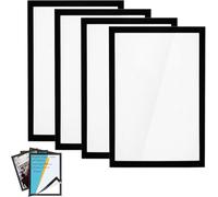 Lot de 4 cadres magnétiques A4 en PVC - Noir - Pour certificat, certificat, format A4 - Givré - Pour mur/maison/réfrigérateur/bureau/porte