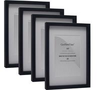 Lot de 4 Cadres Photo A4 Noirs en Bois Oxford - Avec Passe-Partout pour A5, Fenêtre en Verre, pour Table ou Montage Mural, Style Moderne et Fin