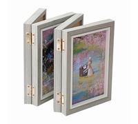 Lot de 4 cadres photo pliables rustiques en bois avec charnières verticales sur un bureau ou pour accrocher au mur (gris, quadruple 10,2 x 15,2 cm)