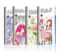 Lot de 4 Cahier de Coloriage Aquarelle avec Pinceau Aquarelle,12 pages pour coloriage aquarelle I Kit voyage avion I Carnet aquarelle, livre aquarelle, livre coloriage enfant