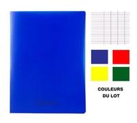 Lot de 4 cahiers - 24x32(cm) - Grands carreaux - 96 pages - couverture en polypro bleu,jaune,rouge,vert - sans spirale - Hamelin