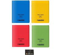 Lot De 4 Cahiers Couverture Polypro À Rabats 24 X 32-96 Pages Grands Carreaux Seyès + 1 Index Adhesif Blumie