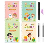 Lot De 4 Cahiers De Pratique Magique Portugais Pour Enfants De 3 À 8 Ans, Cahiers De Calligraphie Réutilisables Pour Enfants De 3 À 8 Ans, 4 Livres