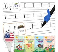 Lot de 4 cahiers d'entraînement d'écriture rainurés magiques pour enfants - Cahier d'entraînement de traçage en anglais pré-maternel réutilisables sans déchirures, livres d'auteur à 4 thèmes avec
