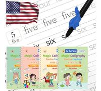 Lot de 4 cahiers d'entraînement d'écriture rainurés magiques pour enfants - Cahier d'entraînement de traçage en anglais pré-maternel réutilisables sans larmes - Copybooks à 4 thèmes avec recharge de