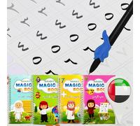 Lot de 4 cahiers d'entraînement d'écriture rainurés magiques pour enfants - Livres d'entraînement de traçage arabe pré-maternel réutilisables sans larmes - Livres de copies à 4 thèmes avec recharge de
