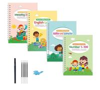 Lot de 4 cahiers d'entraînement magiques pour l'écriture manuscrite, lettres, chiffres, art, dessin, opérations mathématiques, cahier d'exercices pour enfants d'âge préscolaire, calligraphie