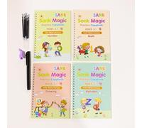 Lot de 4 cahiers d'entraînement magiques réutilisables pour l'éducation des enfants, lettres de l'alphabet et chiffres mathématiques - Livre de traçage des lettres pour enseigner l'écriture manuscrite