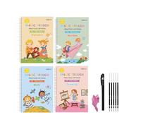 Lot de 4 cahiers d'entraînement rainurés avec stylos, livres réutilisables pour enfants pour pratique de l'écriture manuscrite