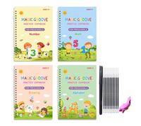 Lot de 4 cahiers d'exercices d'écriture magique, art, dessin, opérations mathématiques, lettres et chiffres, carnet d'exercices d'écriture pour enfants, réutilisable