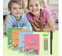 Lot de 4 cahiers magiques , avec 5 stylos, Groove Calligraphy Réutilisable, écriture manuscrite pour enfants, calligraphie, dessin,