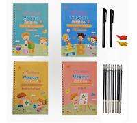 Lot de 4 Cahiers Magiques de Calligraphie Réutilisables 3+ Alphabet, Dessin, Mathématiques, Nombres avec Stylos et Recharges