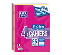 Oxford OpenFlex - Lot de 4 Cahiers Agrafés 24 x 32cm 96 Pages Grands Carreaux Seyès 90g Couverture Polypro Ouverture Facile