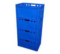 Lot de 4 caisses E3 - Caisses de rangement - 60 x 40 x 30 cm - Stable - Convient pour un usage alimentaire - Bleu