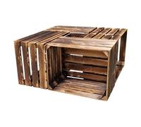 Lot de 4 caisses en bois dans différentes variantes - Idéal comme table basse, pour le rangement ou tout simplement une superbe décoration (flammé usé)