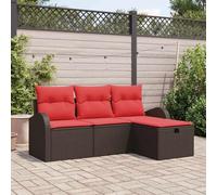 Lot de 4 canapés de jardin 4 places en polyrotin marron et rouge avec | Design modulaire, résistant aux intempéries, compartiment de rangement, construction légère, résistant aux UV, terrasses