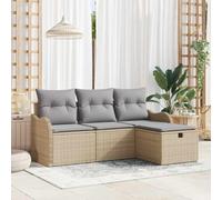 Lot de 4 canapés de jardin en polyrotin résistant aux intempéries, avec coussins, modulaire, pour terrasse, balcon, beige/gris clair, 176 x 117 x 85 cm