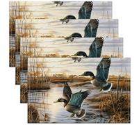 Lot de 4 Canard Colvert 45x30 Tapis de Table,Thème de Chasse Sets de Table,Oiseaux de Paysage de Lac de Nature Rurale Sets de Table,Thème de Chasse de Canard Volant Faune Imperméable Tapis de Table