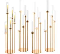 Lot de 4 candélabres de Sol à 5 Branches de 106 cm de Haut, Chandeliers pour centres de Table, bougeoirs en métal avec Abat-Jour en Acrylique, Décoration d'intérieur pour Mariage(Gold)