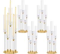 Lot De 4 Candelabres en Acrylique - Bougeoirs Transparents De Style Cristal À 5 Bras, avec Abat-Jour en Acrylique - Supports pour Bougies Pilier Ou Coniques(Gold)