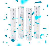 Lot de 4 Canons à Confettis Gender Reveal Bleu (Garçon) 30 cm - Lanceur à poudre pour Baby Shower et Gender Re