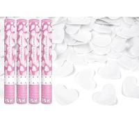Lot de 4 canons à confettis pour fête, mariage, anniversaire, fête prénatale, 40 cm (cœurs blancs)