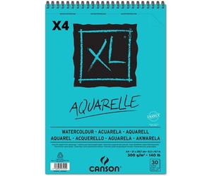 Lot de 4 - Canson XL Aquarelle Album Spirale Microperforé, A4, 30 feuilles, Grain fin 300 g