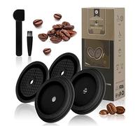 Lot de 4 capsules de café réutilisables, compatibles avec les capsules Nespresso Vertuo et VertuoLine - Filtre à café rechargeable, en silicone de qualité alimentaire avec cuillère et brosse (noir)