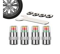 Lot de 4 capuchons de de la pression des pneus - 3 couleurs intelligentes - Indicateur de tige de valve de voiture - Buse d'alarme automatique - Capteur universel facile à lire pour
