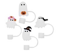 Lot de 4 capuchons de paille d'Halloween pour tasse, décorations d'Halloween ou gobelets de 10 mm et 1280 ml, jolis capuchons en silicone 3D fantômes d'Halloween, 10 mm, anti-poussière et